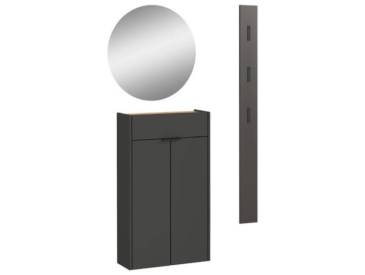 Garderobe, Graphitfarben, Eichefarben, Glas, Holzwerkstoff, 3-teilig, 86x200x22 cm, Garderobe, Garderobensets & -serien, Garderoben-Set