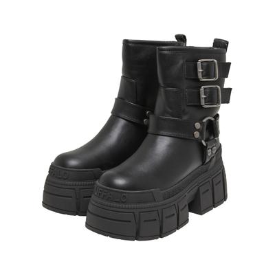 Stiefel BUFFALO "Buffalo GOSPHER BOOTIE HARNESS - VEGAN NAPPA", Damen, Gr. 39, schwarz, Polyurethan, unifarben, Schuhe Stiefel