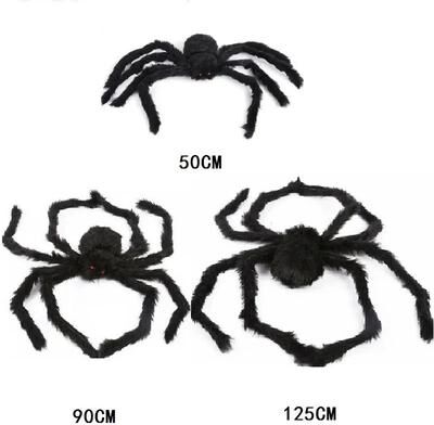 Uplifted Finds Giant Halloween Black Plush Spider & Web Set Outdoor Yard Prop 3pcs Spider b