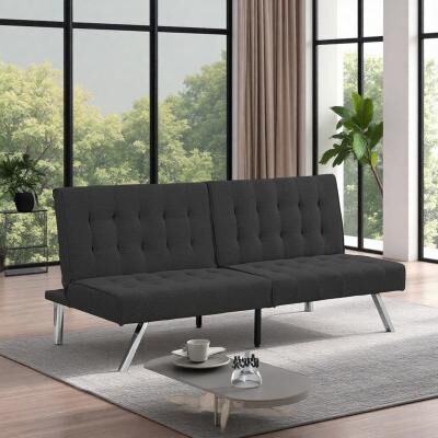 "68.1"" Fabric 2-Seater Convertible Futon Sofa Bed with Wood Frame and Stainless Steel Legs"