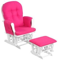 Costway Wood Glider and Ottoman Set with Padded Armrests and Detachable Cushion-Heart Pink