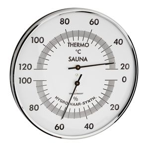 TFA Saunathermometer 40.1032, Ø 136 mm, 20 °C bis 120 °C, inkl. Feuchtigkeitsmessung, aus Messing