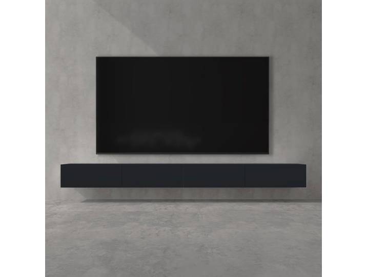 doporro Meuble TV Bas 320cm Armoire TV Gris Noir Mat Table de Télévision Salon avec Portes Meuble TV Suspendu MBTV02