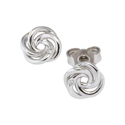 Paar Ohrstecker JOBO, weiß (weißgold 585), Ohrringe, Damen, 6,4mm, P2 = erkennbare Einschlüsse, Diamanten Weißgold 585, Diamanten, Weißgold 585, verschlungen 585 Weißgold mit 2 Diamanten