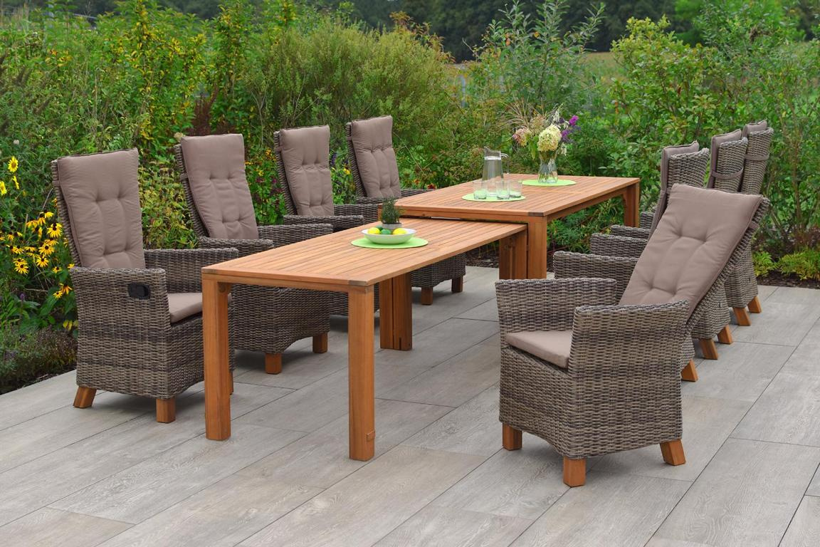 MERXXHANDELS Toskana Set 9tlg 8 Sessel Auflagen Tisch 185/370x90/73cm 16928827