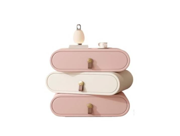 YANG11FAN Vielseitig Nachttisch aus Massivholz for den Haushalt Dreischichtig drehbar(Pink,Klein)