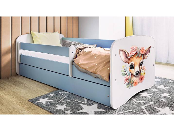 Einzelbett - Rehkitz 80 x 160cm mit Lattenrost & Matratze Blau/Hellblau