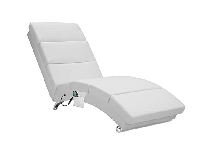 CASARIA® Relaxliege XXL Massage Heizfunktion 186x89x55cm Ergonomisch Kunstleder Gepolstert 180kg Belastbarkeit Wohnzimmer Chaiselongue Relaxsessel Weiß