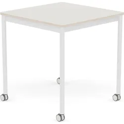 Base Tisch mit Rollen 70 cm quadratisch weiß Nanolaminat weiße Beine