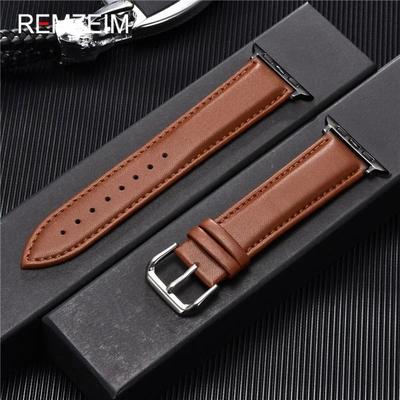 Uplifted Finds Calfskin Genuine Leather Watchband 38mm 40mm 41mm For Apple Watch 42mm Or 44mm Or 45mm light Brown b