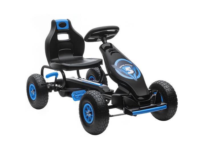 Homcom Gokart, Kinderfahrzeug mit verstellbarem Schalensitz, Tretauto, Grün+Schwarz, Blau, Metall, 58x61x117 cm, unisex, Spielzeug, Kinderfahrzeuge