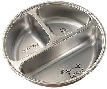 Uplift Picks Round Stainless Steel Divided Dinner Plate 3 Compartment Reusable Food Tray c