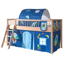 HALBHOHES BETT Kelci 90x200 Textilset Astro mit Tunnel Buche massiv