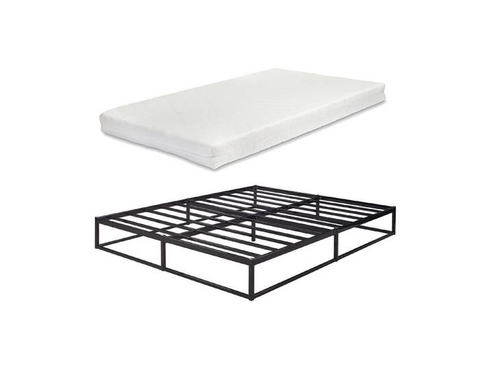 en.casa Metallbett, »Trerunta« Bettgestell mit Matratze 180 x 200 cm Stahl Schwarz
