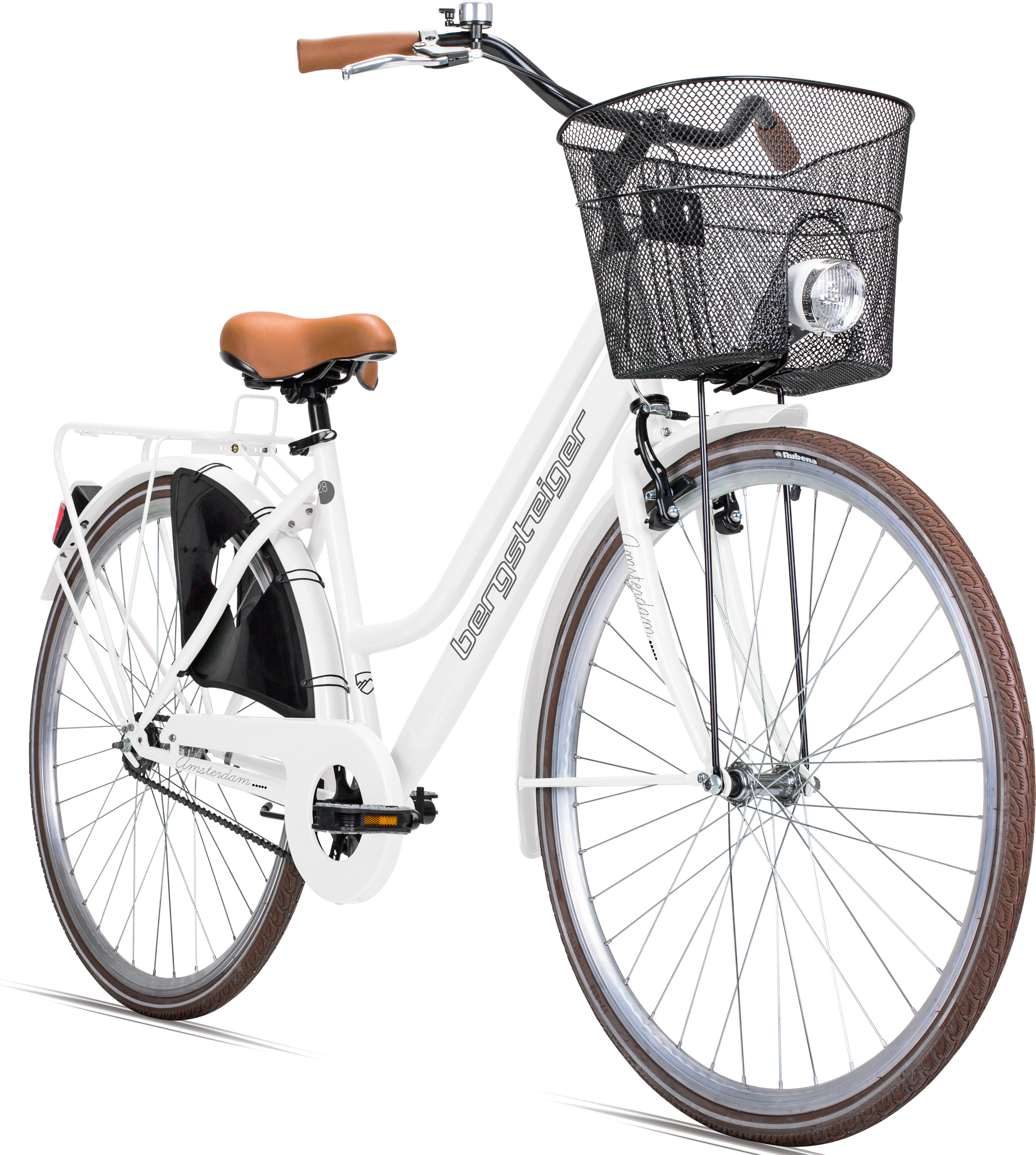 Bergsteiger Amsterdam 26 Zoll Damenfahrrad, ab 140 cm, Korb, Fahrrad-Licht, Mädchen-Fahrrad mit Rücktrittbremse, Hollandrad im Retro-Design