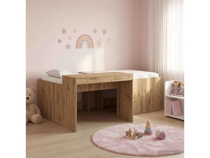 RJPLMFV Hochbett für Kinder, Büro, Eiche Langlebiges Holzwerkstoff, stabile Latten, modernes Design, einfache Montage, Matratze nicht im Lieferumfang enthalten