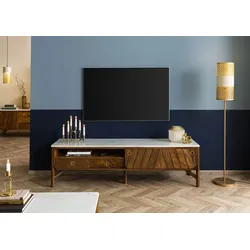 TV-Board Mango 180x45x50 braun geölt / echter Marmor LOS ANGELES #02