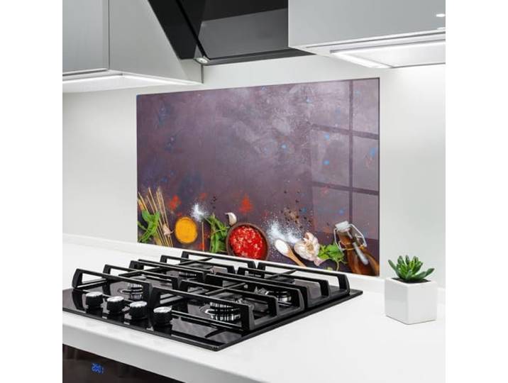 ARTHUB® Küchenrückwand aus Glas 60x100 cm, 4mm ESG Spritzschutz, Glasplatte, Herdspritzschutz, Wandschutz für Herd, Hartglas, Lebensmittel, Gewürze, Tomato Sauce