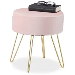 Relaxdays Samthocker mit Metallbeinen rosa Gold,Rosa