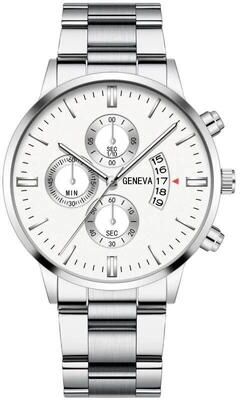 Uplift Essentials Luxury Mens Business Sports Watch Precision Quartz Wristwatch With Calendar silver White