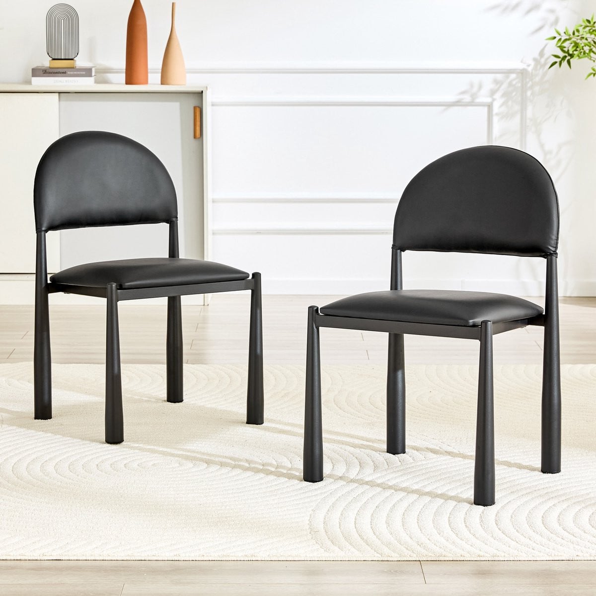 Set van 2 MODENUIT Eetkamerstoelen met halfronde rugleuning, Kunstleer, Zwart