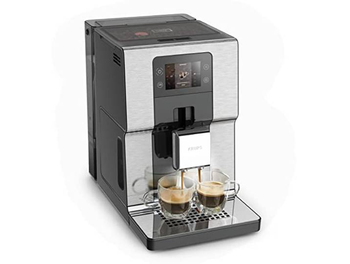 Krups Machine à café grain\, Pression 15 bars\, 17 boissons\, Cafetière grain avec broyeur\, Système One Touch Cappuccino\, Écran tactile\, Voyants lumineux\, Intuition Expérience\, Noir EA876D10