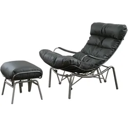SESSEL MIT HOCKER ROWA Grau Leder