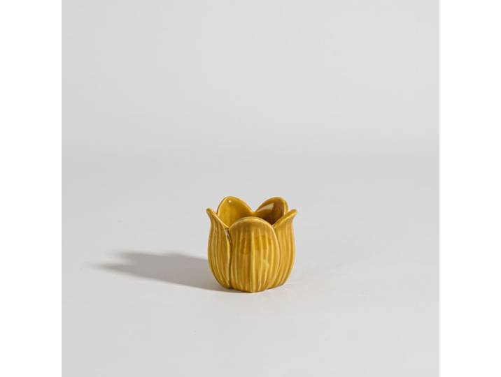 Gelber tulpenförmiger Kerzenständer aus Keramik, H7 cm