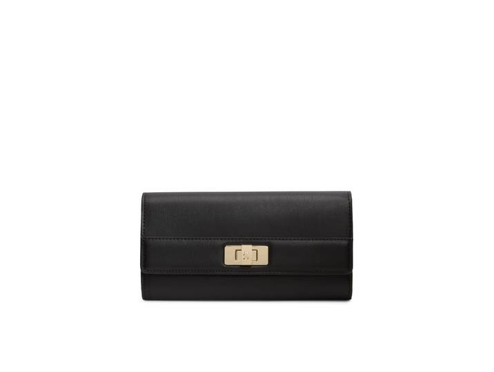 Geldbörse TOMMY HILFIGER TH MODERN LARGE FLAP WALLET , Damen, schwarz, Lederimitat, Kleinlederwaren Geldbörse, Damen Portemonnaie, Geldbeute mit goldfarbenen Accessoires
