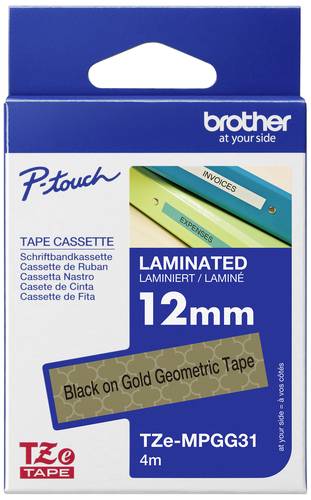 Brother TZe TZe-MPGG31 Bandfarbe: Gold (geometrisches Muster) Schriftfarbe:Schwarz 12 mm 4 m