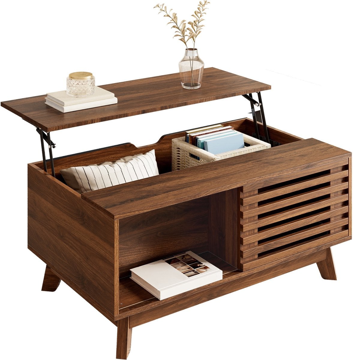 Clruro Salontafel met liftfunctie en jalousiedeur in walnootlook