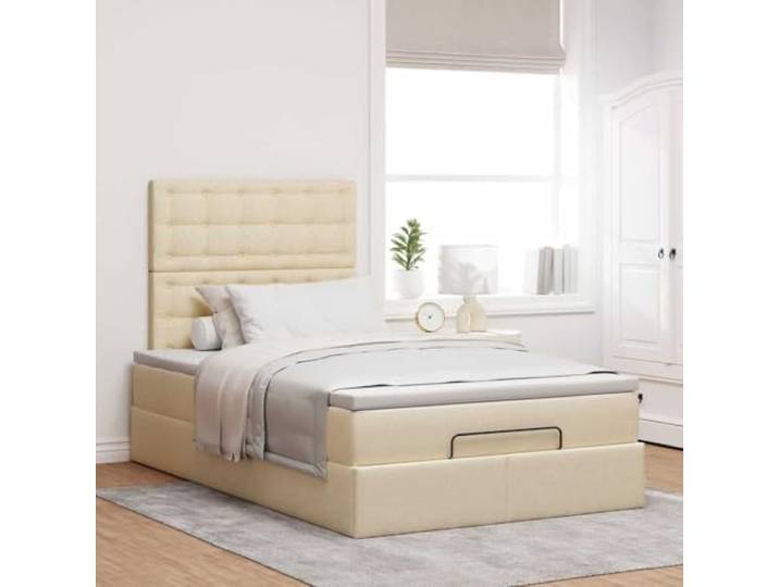 KTHLBRH Boxspringbett Creme 120 x 200 cm mit Matratze Hydraulisch, Taschenfedern, Matratzenbezug inklusive, Polyestergewebe