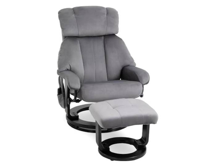 HOMCOM Relaxsessel mit Hocker Schwingmassage Liegefunktion Grau Drehbar Fernsehsessel, Massagesessel mit Seitentasche, Liegesessel mit Samtoptik, für Wohnzimmer