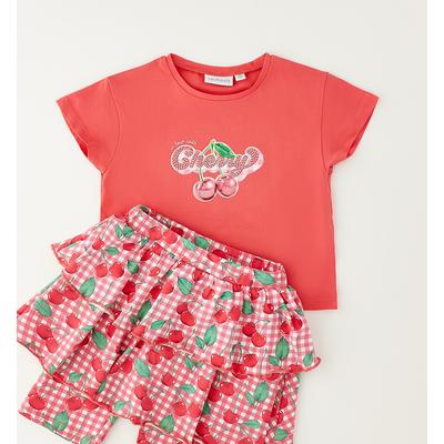 Minirock SARABANDA "BABY GIRL SUMMER SET", Mädchen, Gr. 122, rot (coral), 95% Baumwolle, 5% Elasthan, Röcke Minirock