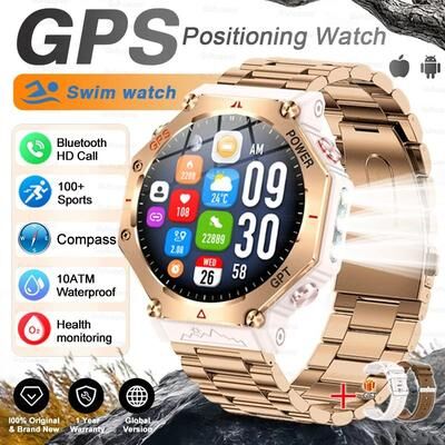 Uplift Treasures T Rex 3 Ultra Military GPS Smartwatch AMOLED gold Steel 2a gps Swimming Watch