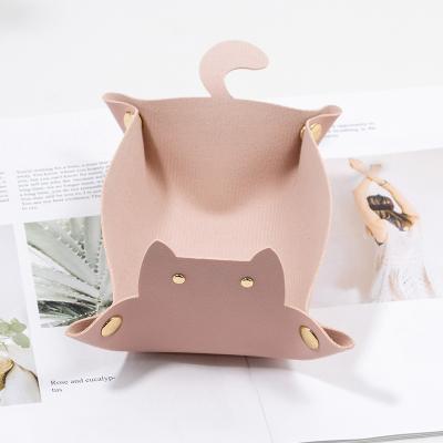 Discount Dollar Deals Creative Cat Shape PU Leather Storage Tray, Desktop Sundries Storage Box, Jewelry Organizer For Bedroom, Living Room pink