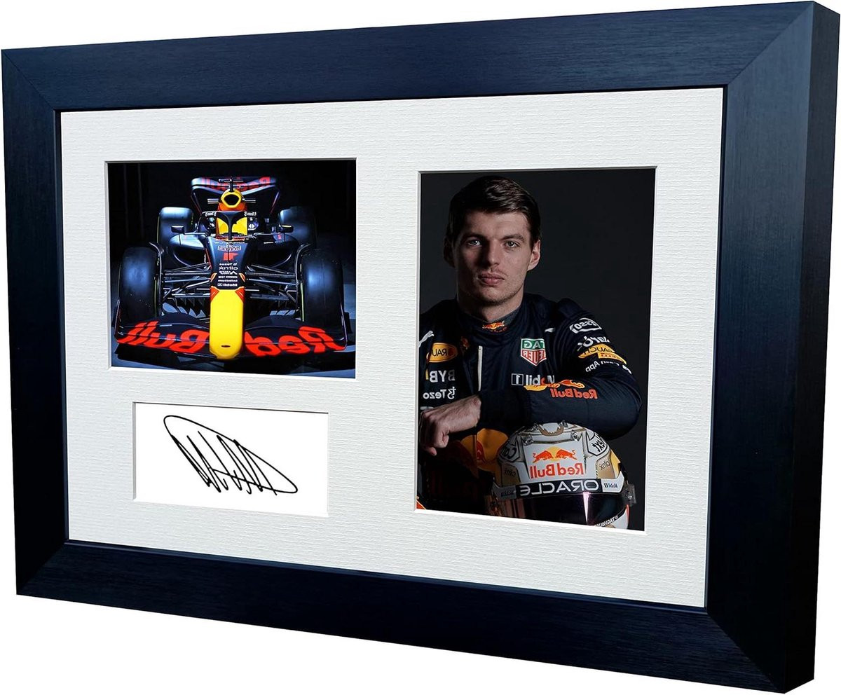 Ingelijste Sportposter Motorsport Print Wanddecoratie met Digitale Handtekening - A4 - Zwart