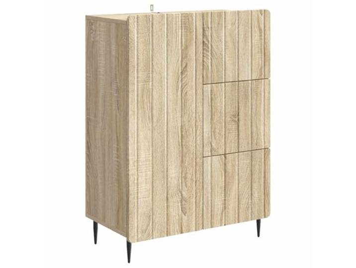Sideboard Sonoma-Eiche 66 x 34,5 x 91,5 cm Holzwerkstoff mit Schubladen Holzwerkstoff, Sonoma-Eiche Dekor, konische Metallbeine, Pendeltüren, verstellbare Regale, pflegeleichte Oberfläche