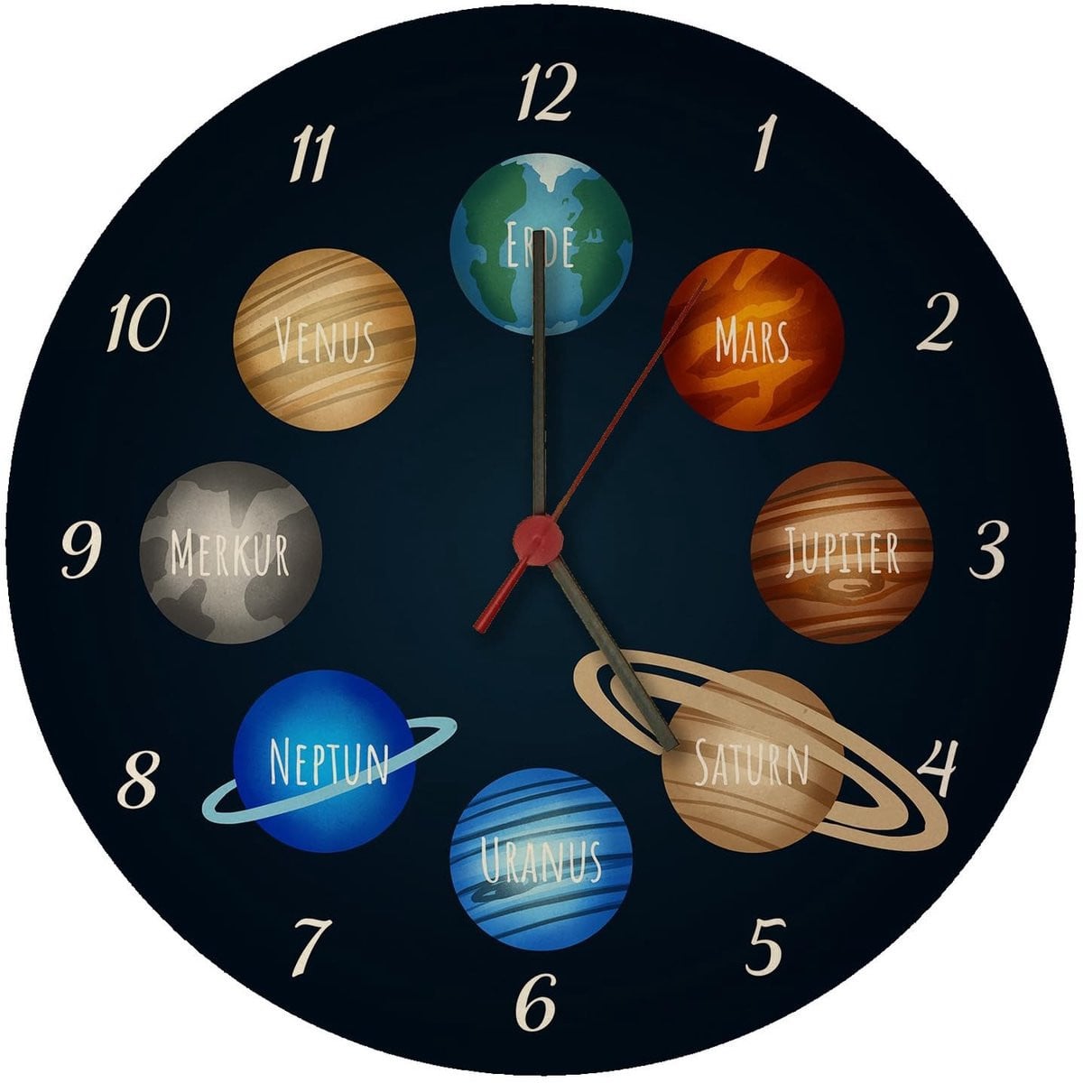 Omgoods Planeten Wandklok voor Kinderen - Analoge Wandklok