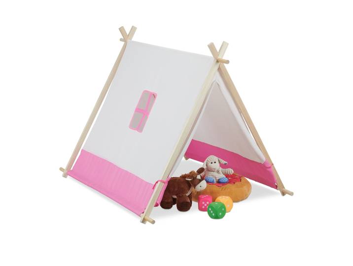 Tipi Zelt für Kinder Weiss-Hellbraun-Rosa