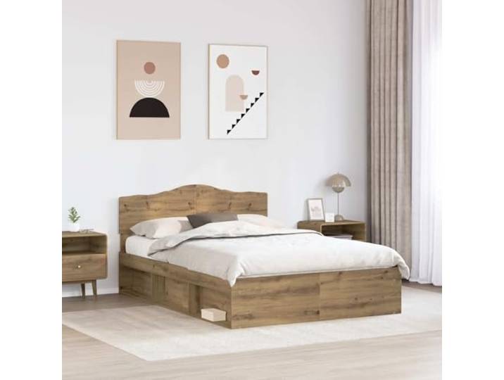 KTHLBRH Bettgestell 150 x 200 cm, technisches Holz und Kiefer Modernes rechteckiges Design, inklusive Kopfteil, robust und langlebig, für minimalistische Zimmer