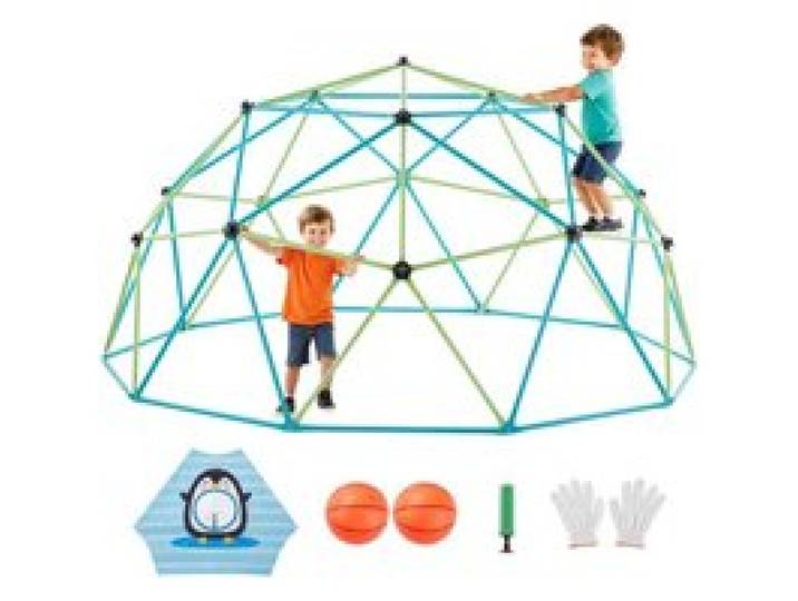 VEVOR Dôme d'Escalade Géométrique 305 cm, Cage à Grimper avec Filet Pieuvre et 2 Ballons de Basket, Cage à Écureuil Solide avec Capacité de Charge de 453 kg, Aire de Jeux d'Extérieur, Arrière-cour