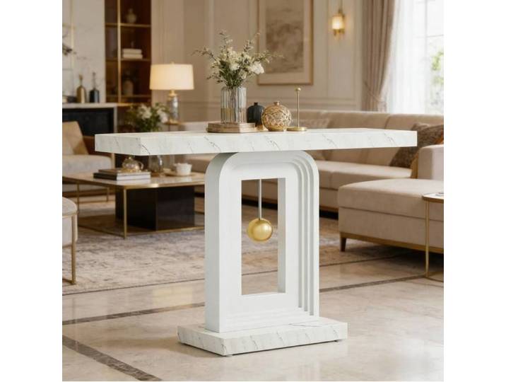 ROVRYN Table console etroite 100 x 30 x 82 cm effet marbre blanc structure MDF design geometrique