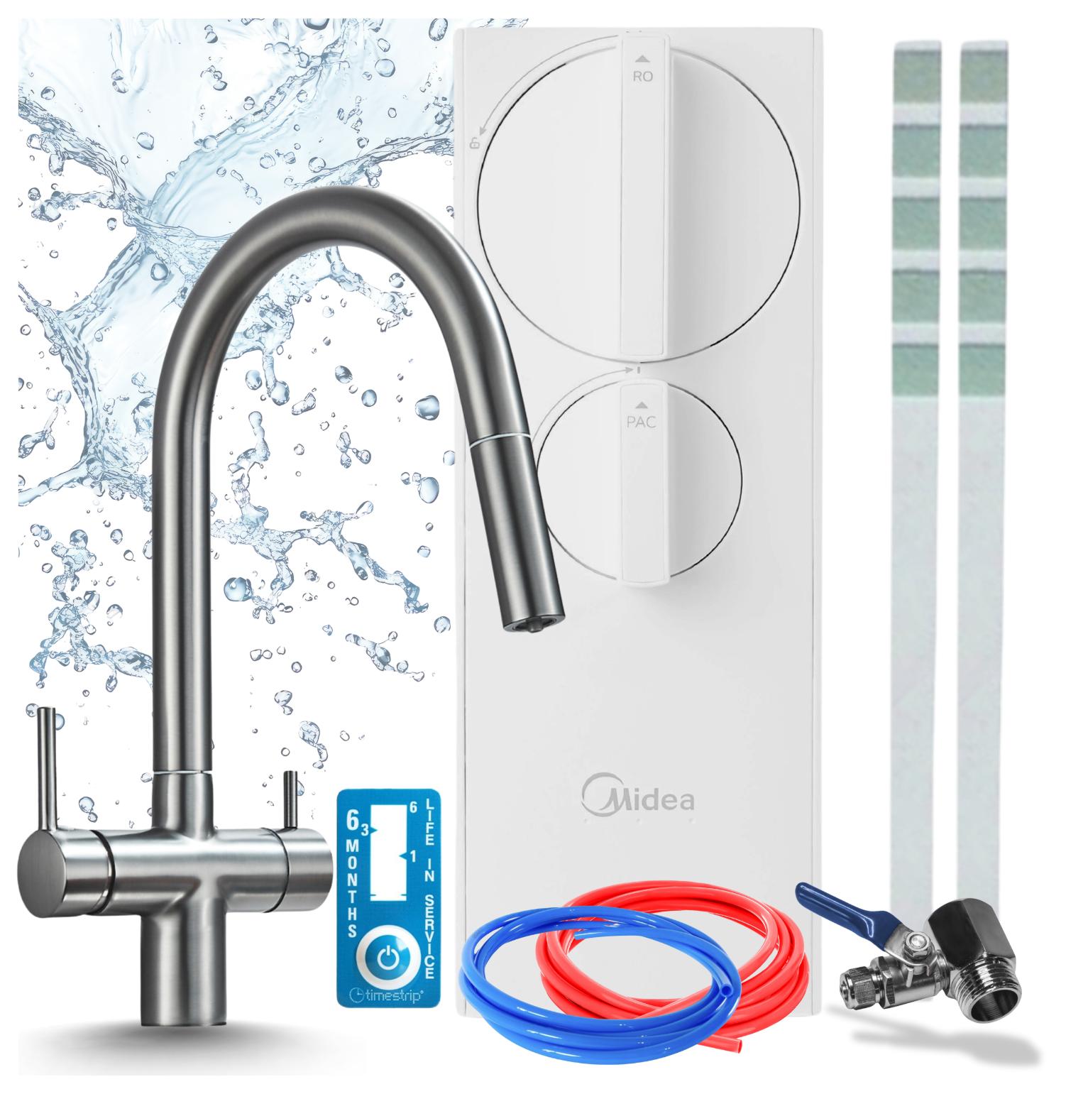 Armaturenset Mit Wasserfiltersystem Ari Slender Ro Umkehrosmose 400 Gpd, Messing, Keramikkartusche, Perlator, Zweigriffarmatur, Graphit Anthrazit