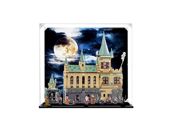 Acryl-Vitrine für Lego Harry P Hogwarts Kammer des Schreckens 76389, Schaukasten, Schützen und Dekorieren Modell mit staubdichter Aufbewahrung (Hintergrund A)