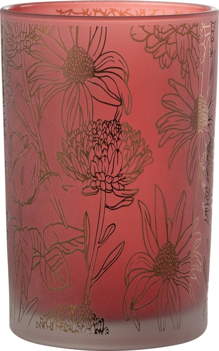 J-Line windlicht bloemen mat rood/goud groot