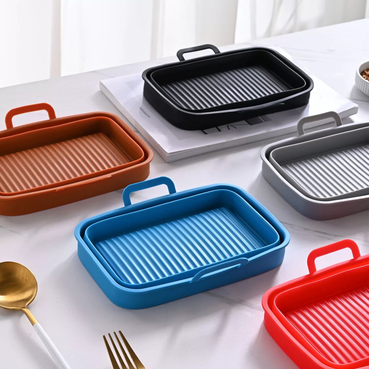 INF Bol carré pliable en silicone pour friteuse à air, paquet de 2