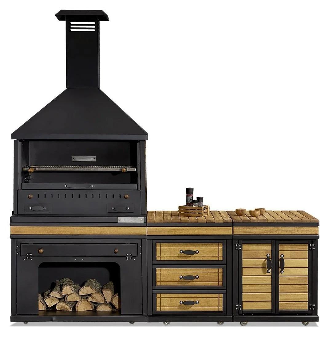 AEA Elegante zwarte buitenkeuken van hout en roestvrij staal