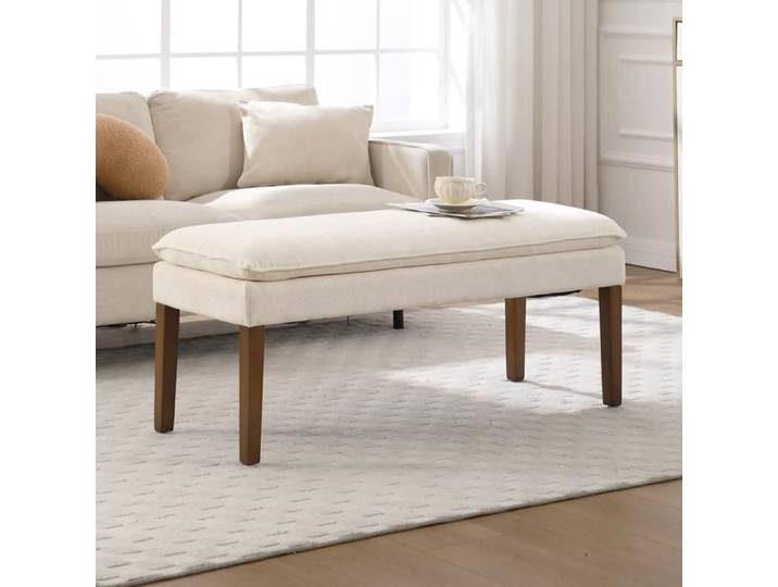 Ya-home Banquette Rembourrée avec Pied en Bois Banc d'Entrée Moderne en Chenille Banquette de Lit Designe Banc de Cuisine Blanc
