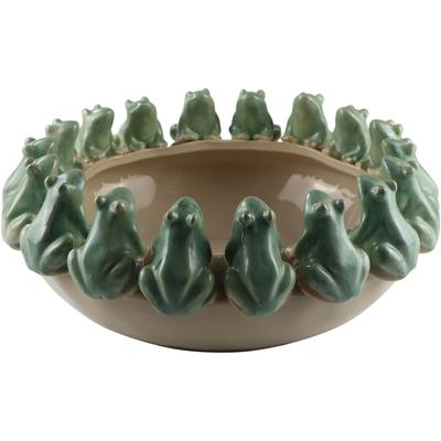 Dekofigur AM DESIGN "Schale mit Fröschen, aus Keramik", grün, B:37,3cm H:13,7cm T:13,7cm, Keramik, Dekofiguren, handgefertigte Osterdekoration
